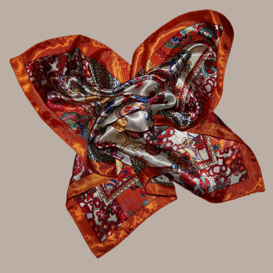 orange floral head scarf